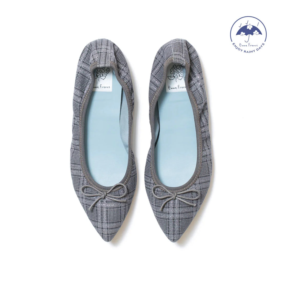 日本製【珍珠色調防水】Emma Francis尖頭平底芭蕾舞鞋(01b-L S532)(Gray checked leather suede)(グレー チェック レザースエード)