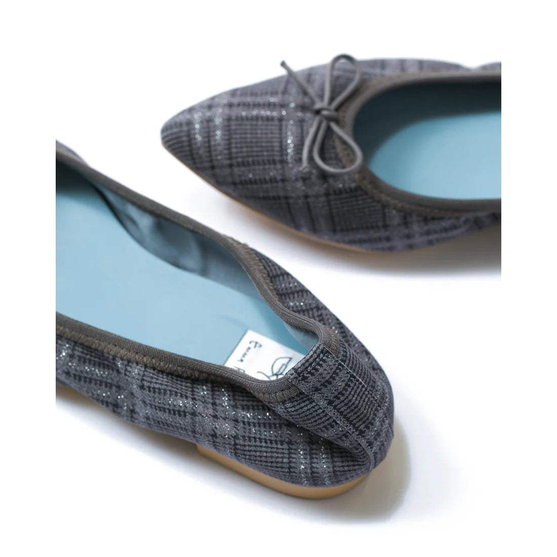 日本製【珍珠色調防水】Emma Francis尖頭平底芭蕾舞鞋(01b-L S532)(Gray checked leather suede)(グレー チェック レザースエード)