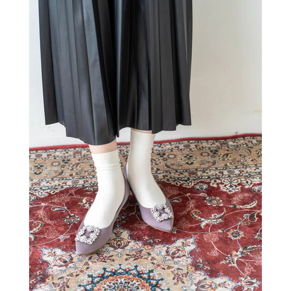 日本製 Emma Francis 尖頭3cm跟珠寶搭扣高跟鞋(3002b-ST 155)(Charcoal gray satin)(チャコールグレー サテン)