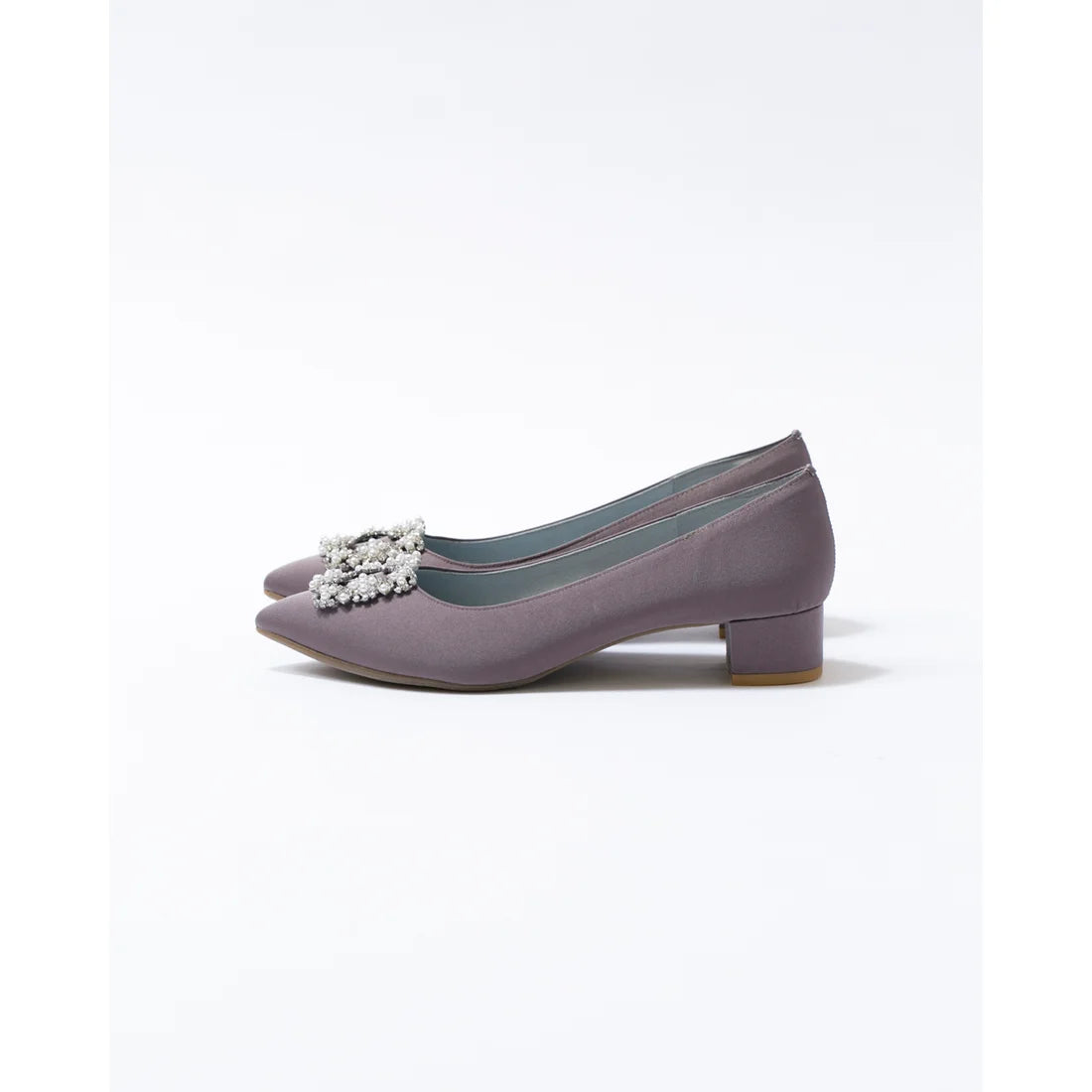 日本製 Emma Francis 尖頭3cm跟珠寶搭扣高跟鞋(3002b-ST 155)(Charcoal gray satin)(チャコールグレー サテン)