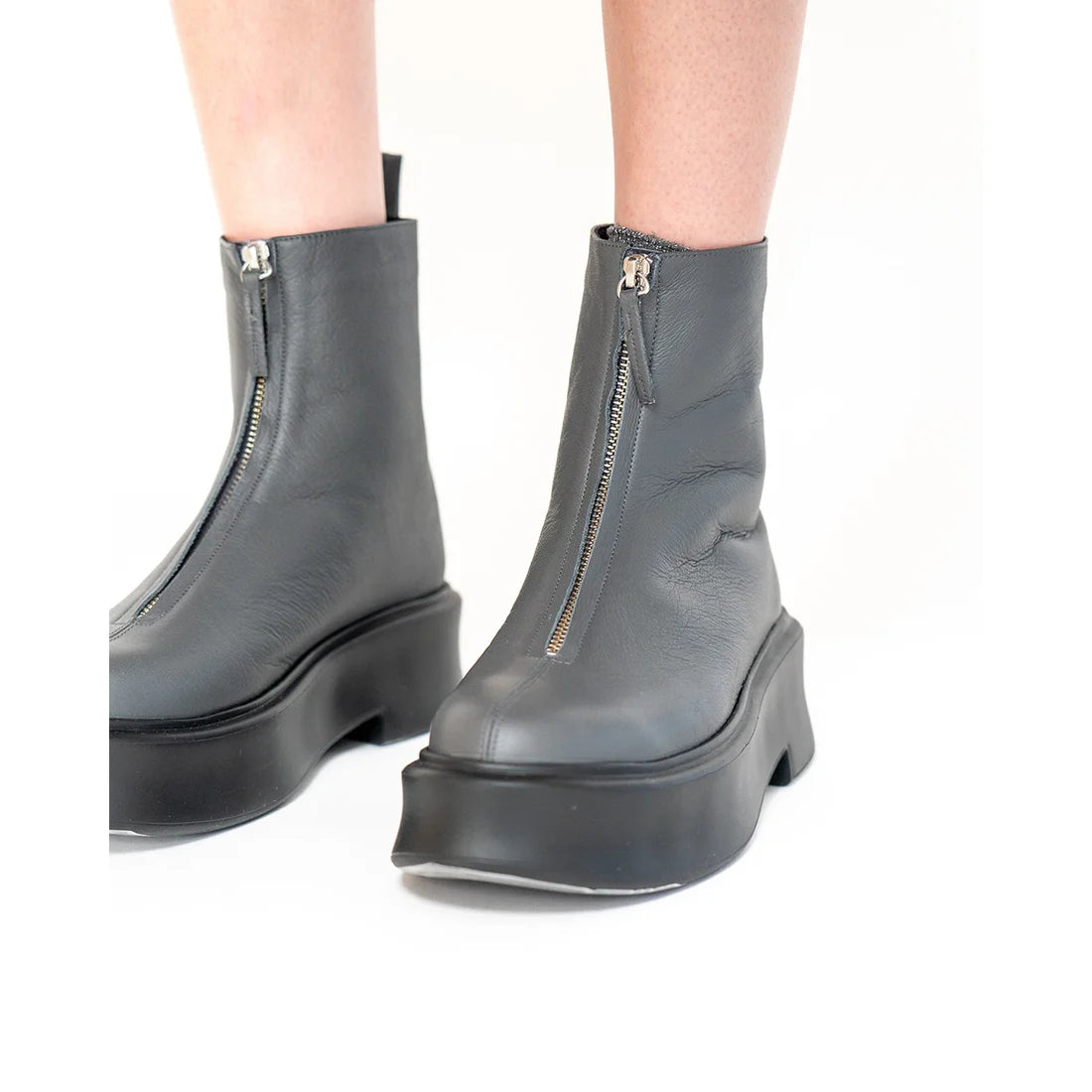 日本製【防水】Emma Francis Volume Sole厚底前拉鍊靴子 (9013a-L 153)(Gray leather)(グレー レザー)