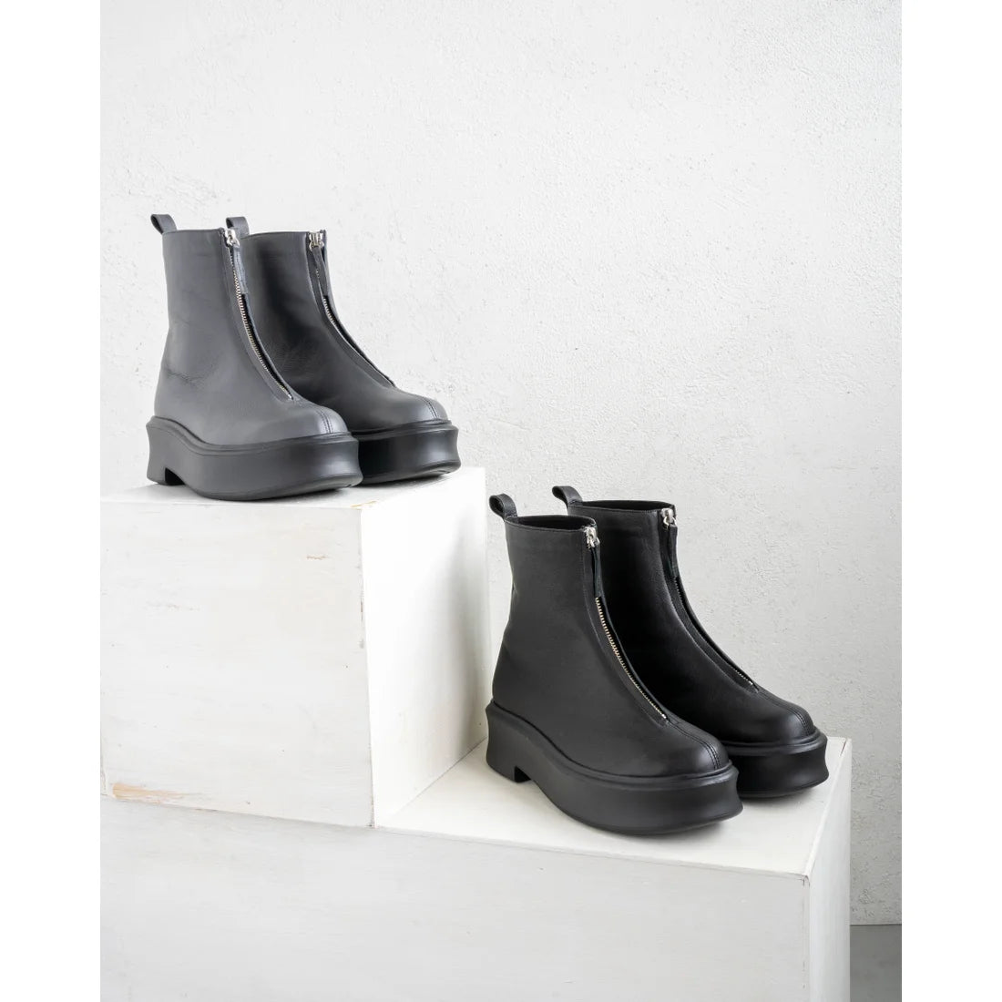 日本製【防水】Emma Francis Volume Sole厚底前拉鍊靴子 (9013a-L 153)(Gray leather)(グレー レザー)