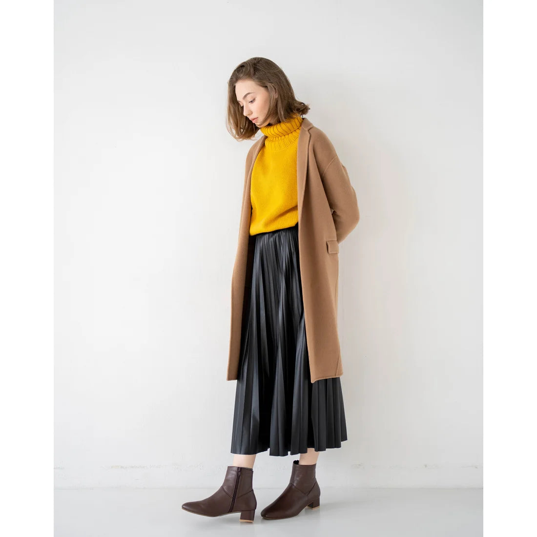 日本製【防水】Emma Francis 4cm素面高跟短靴 (9009a-L 105)(Brown leather)(ブラウン レザー)