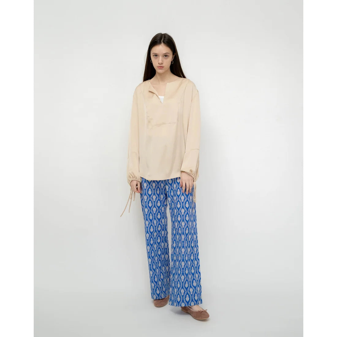 日本製【珍珠色調防水】Emma Francis 真皮 圓頭平底芭蕾舞鞋(02b-L S198)(Pink beige leather suede)(ピンクベージュ レザースエード)
