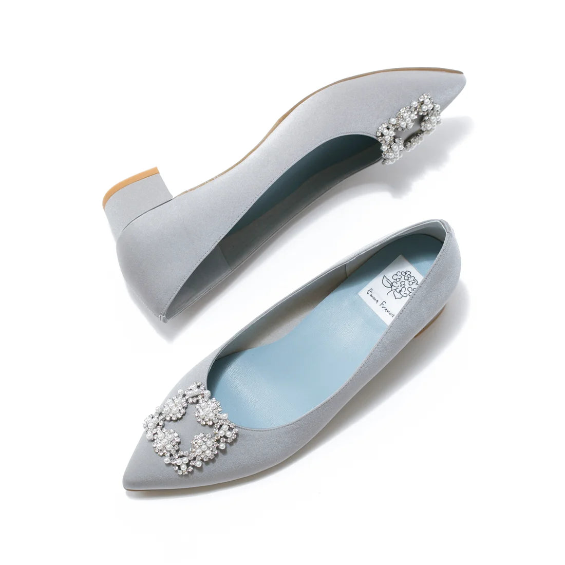 日本製 Emma Francis 尖頭3cm跟珠寶搭扣高跟鞋(3002b-ST 153)(Gray satin)(グレー サテン)