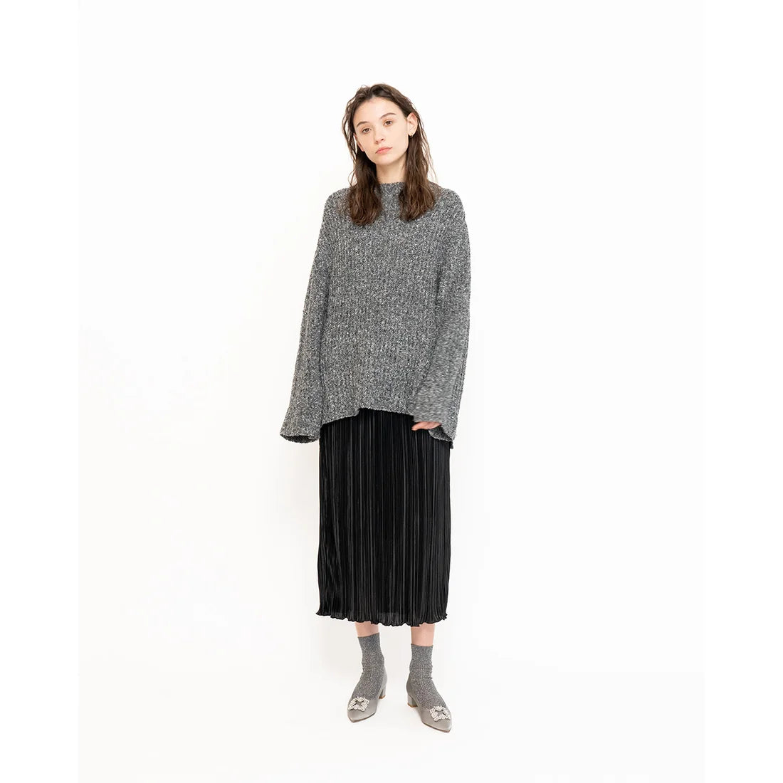 日本製 Emma Francis 尖頭3cm跟珠寶搭扣高跟鞋(3002b-ST 153)(Gray satin)(グレー サテン)