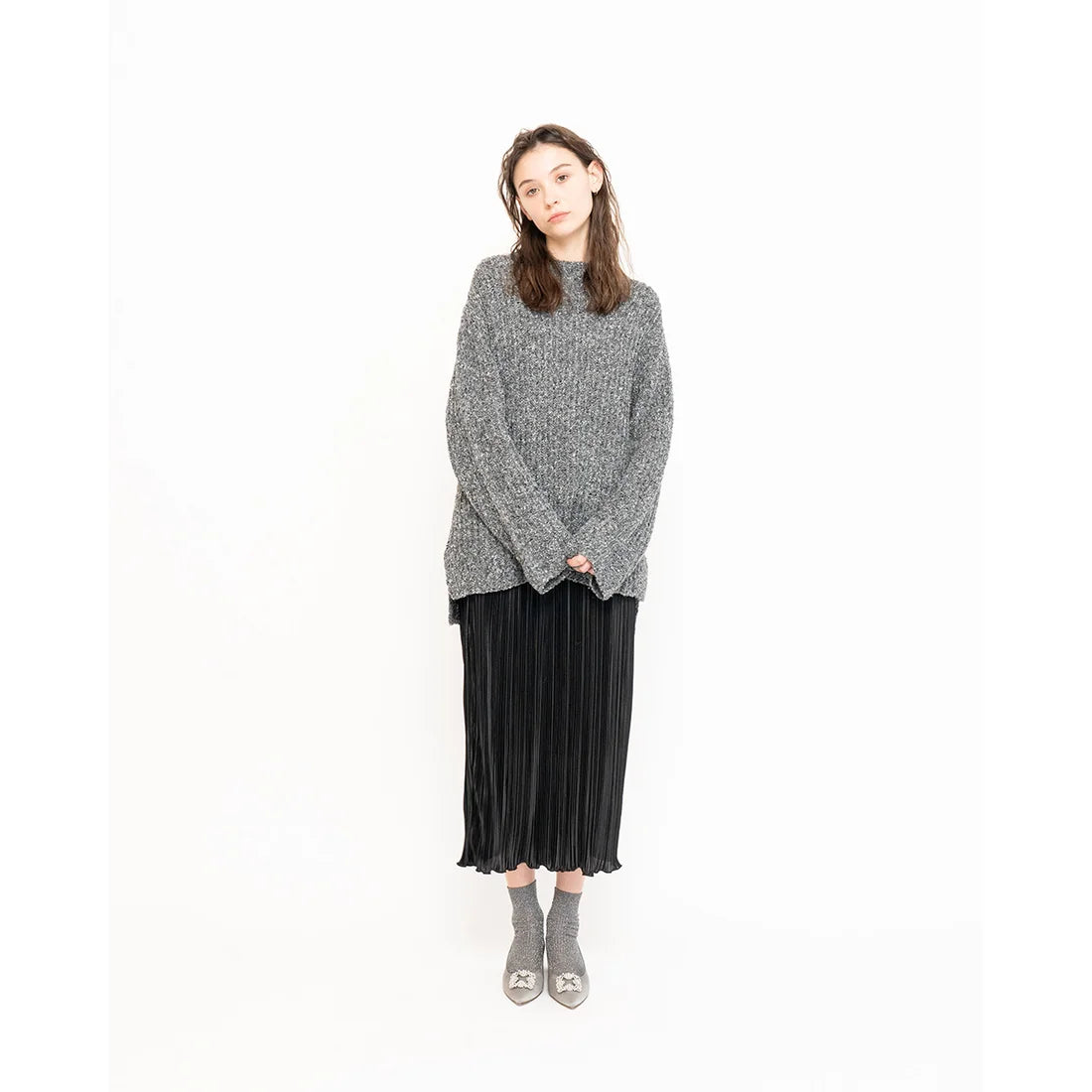 日本製 Emma Francis 尖頭3cm跟珠寶搭扣高跟鞋(3002b-ST 153)(Gray satin)(グレー サテン)