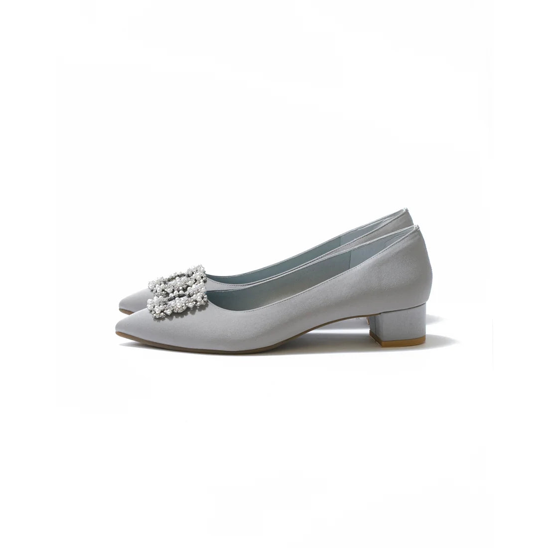 日本製 Emma Francis 尖頭3cm跟珠寶搭扣高跟鞋(3002b-ST 153)(Gray satin)(グレー サテン)