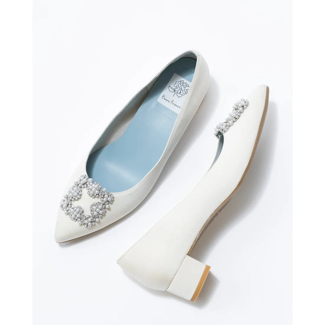 日本製 Emma Francis 尖頭3cm跟珠寶搭扣高跟鞋(3002b-ST 158)(White satin)(ホワイト サテン)
