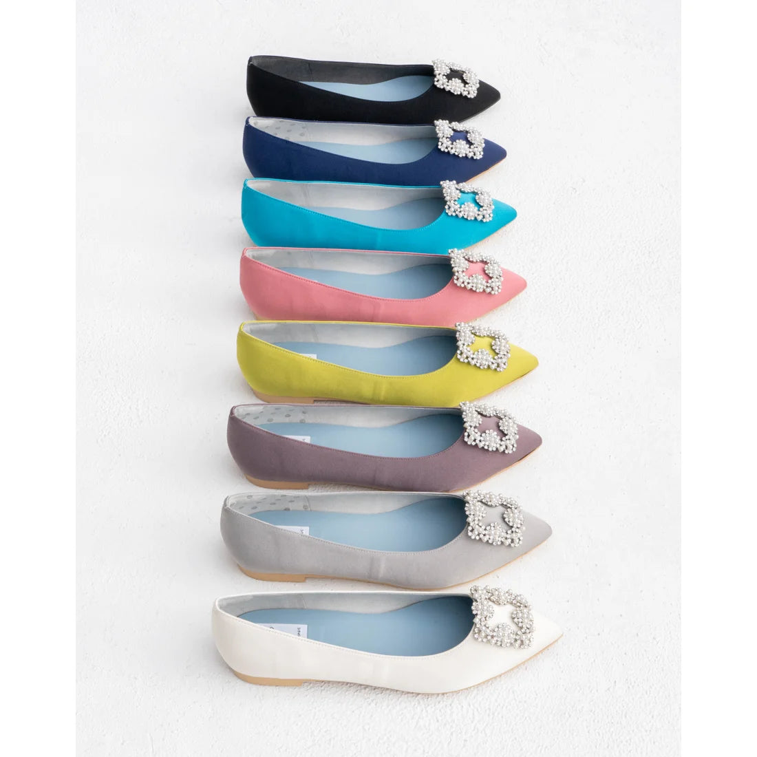 日本製 Emma Francis 平底珠寶搭扣高跟鞋(01t-ST 121)(Light blue Satin)(ライトブルー サテン)