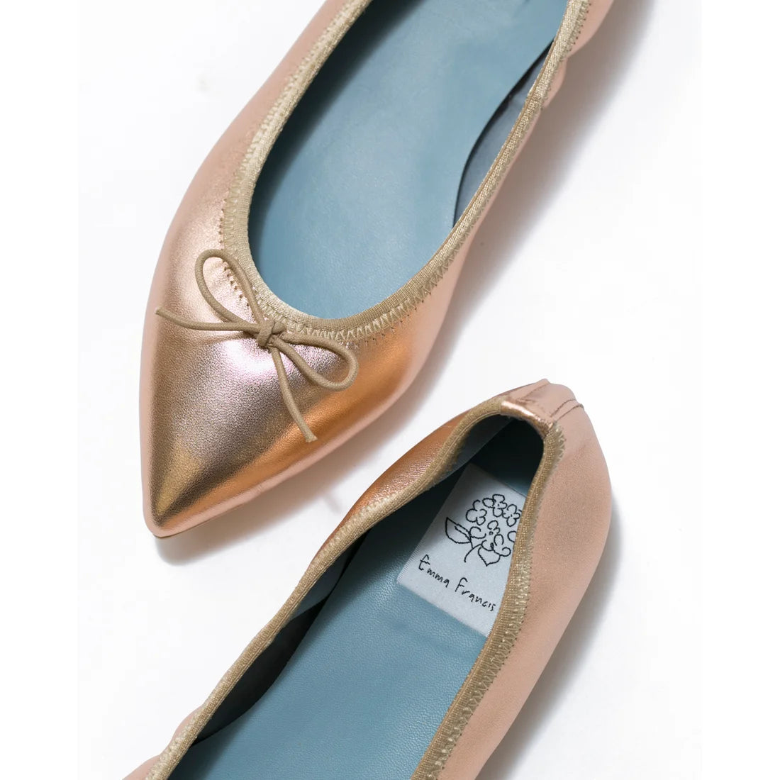 日本製【珍珠色調防水】Emma Francis尖頭平底芭蕾舞鞋 (01b-L M144) (Pink leather mylar)(ピンク レザーマイラー)