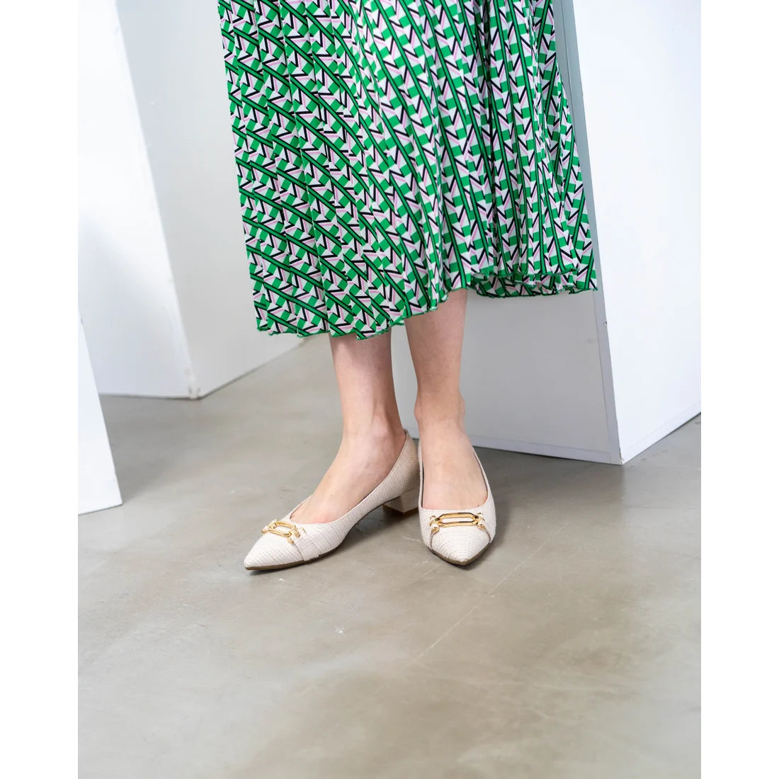 日本製 Emma Francis 尖頭搭扣花呢高跟鞋(3002d-TW 177)(Ivory tweed)(アイボリー ツイード)