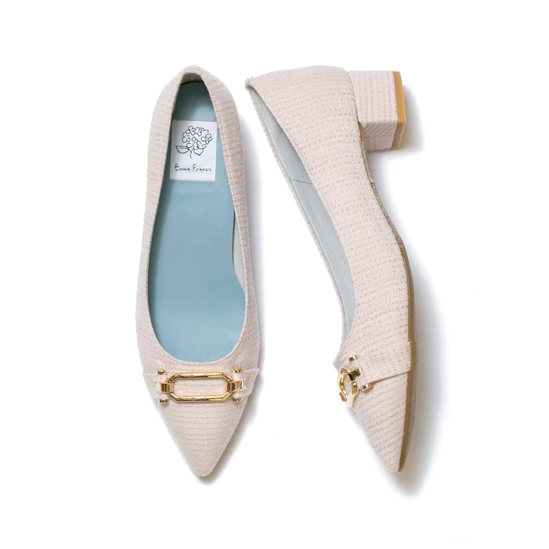 日本製 Emma Francis 尖頭搭扣花呢高跟鞋(3002d-TW 144)(Pink tweed)(ピンク ツイード)
