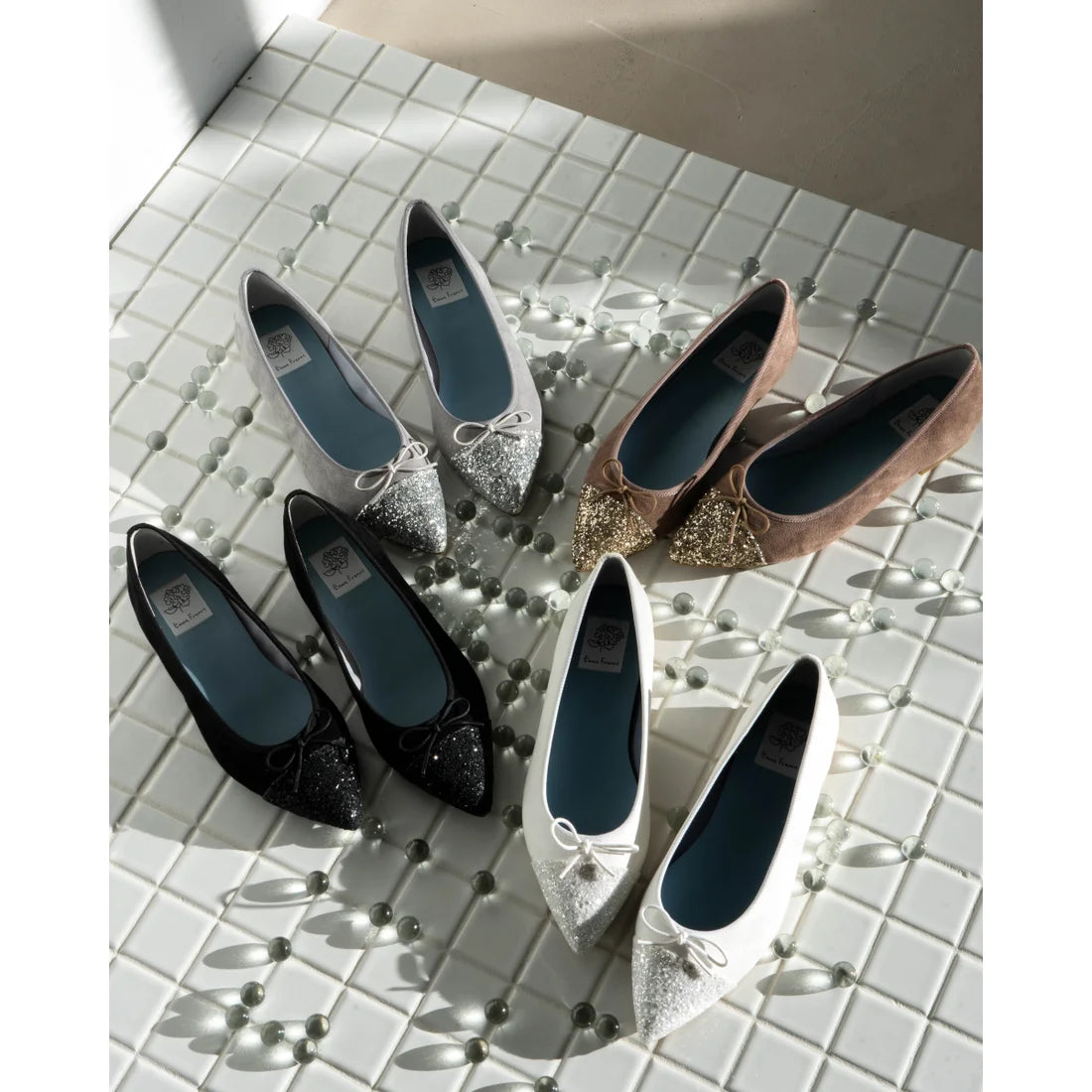 日本製 Emma Francis 絨面革尖頭平底芭蕾舞鞋 (01l-S 158)(White suede)(ホワイト スエード)