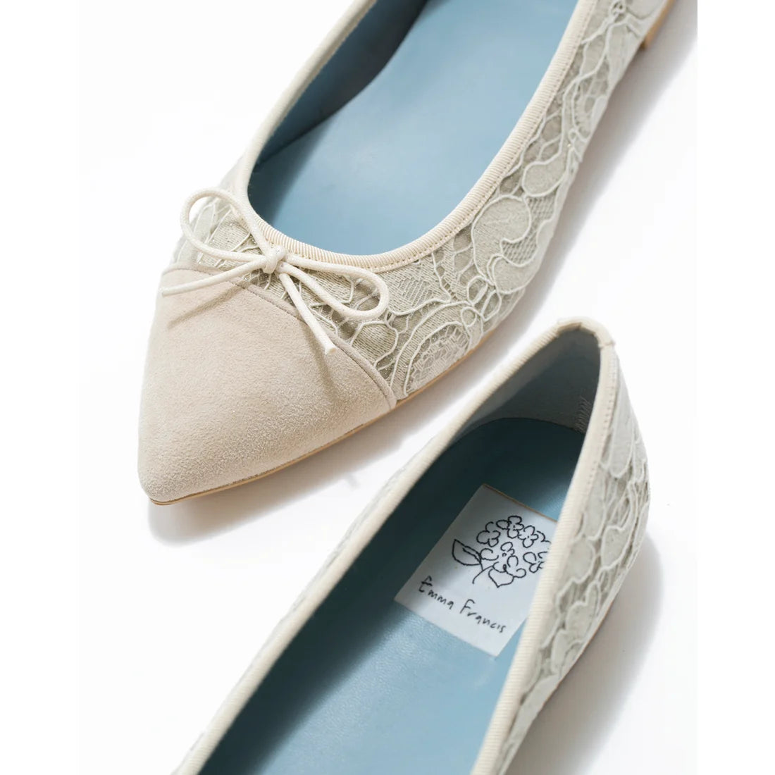 日本製 Emma Francis 平底尖頭蕾絲芭蕾舞鞋(01l-L 177)(Ivory lace)(アイボリー レース)