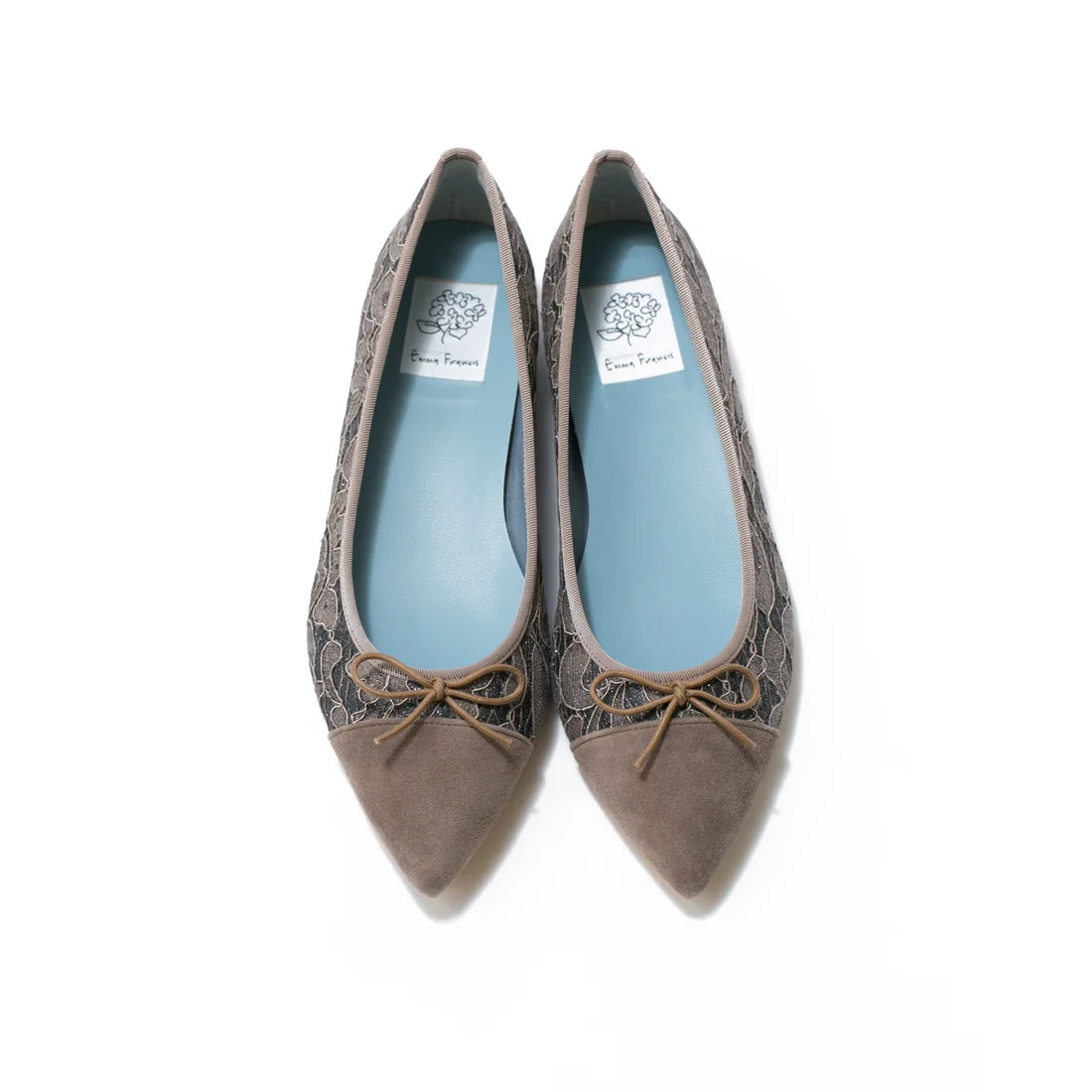 日本製 Emma Francis 平底尖頭蕾絲芭蕾舞鞋(01l-L 155)(Charcoal gray lace)(チャコールグレー レース)