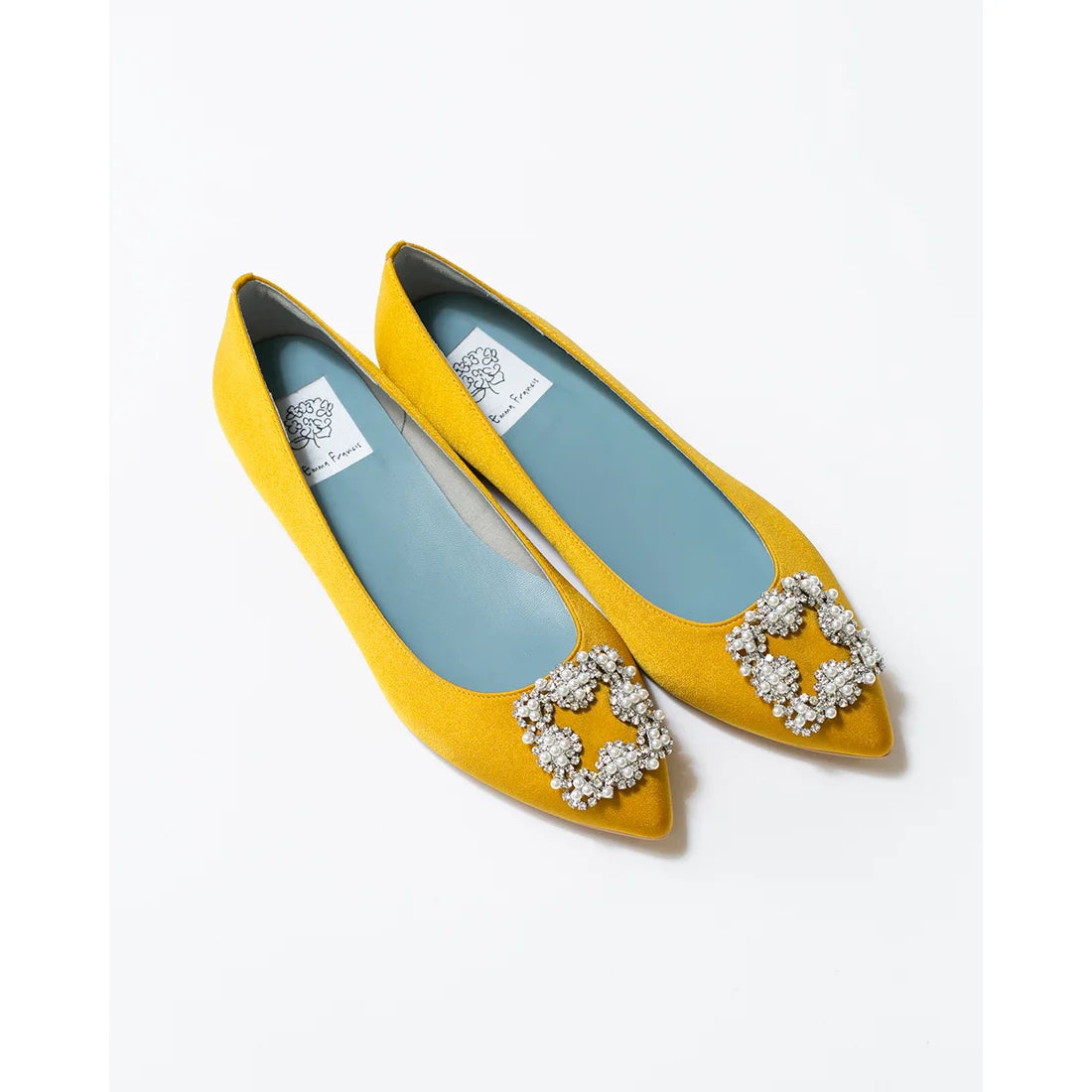 日本製預訂3星期 Emma Francis 平底珠寶搭扣高跟鞋(01t-ST 132)(Mustard satin)(マスタード サテン)