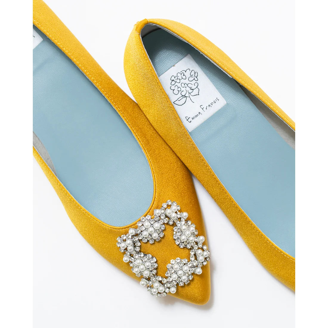 日本製預訂3星期 Emma Francis 平底珠寶搭扣高跟鞋(01t-ST 132)(Mustard satin)(マスタード サテン)