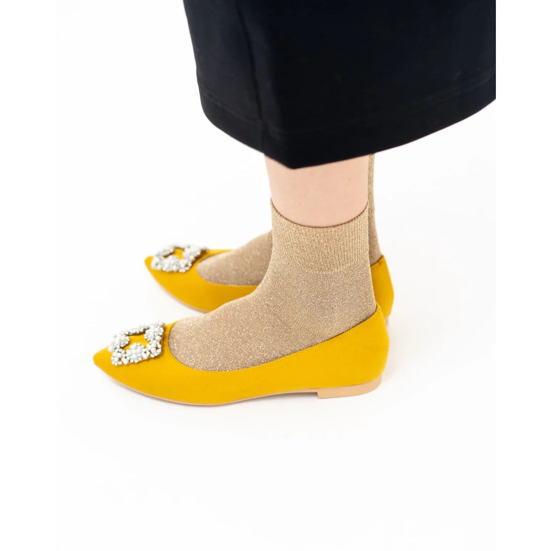 日本製預訂3星期 Emma Francis 平底珠寶搭扣高跟鞋(01t-ST 132)(Mustard satin)(マスタード サテン)