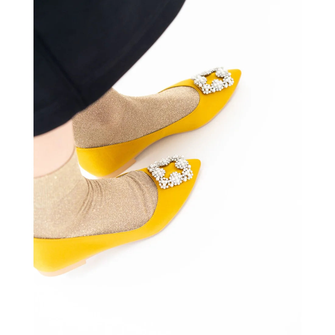 日本製預訂3星期 Emma Francis 平底珠寶搭扣高跟鞋(01t-ST 132)(Mustard satin)(マスタード サテン)