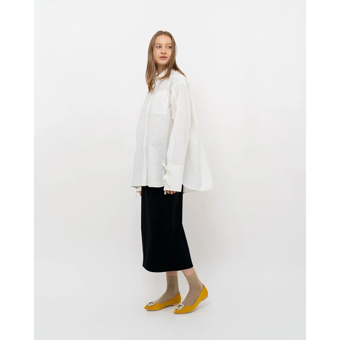 日本製預訂3星期 Emma Francis 平底珠寶搭扣高跟鞋(01t-ST 132)(Mustard satin)(マスタード サテン)