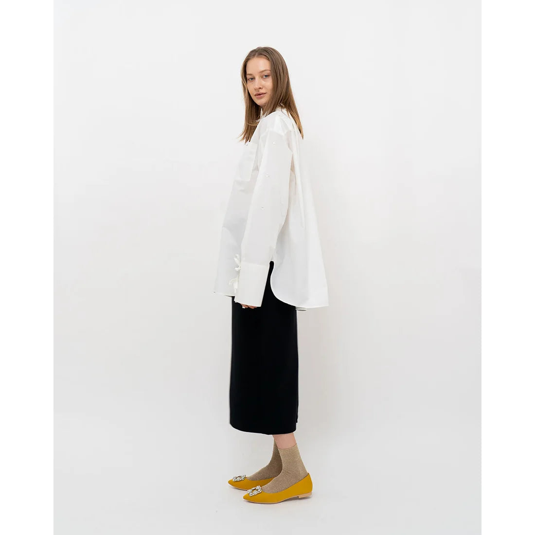 日本製預訂3星期 Emma Francis 平底珠寶搭扣高跟鞋(01t-ST 132)(Mustard satin)(マスタード サテン)