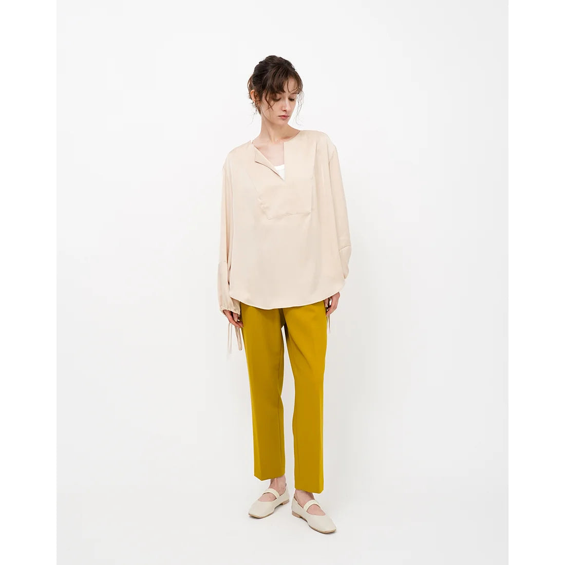 日本製預訂3星期【蘋果皮】【防水】Emma Francis 褶皺腰帶平底鞋 (03j-AP 177)(Ivory Apple Leather)(アイボリー アップルレザー)