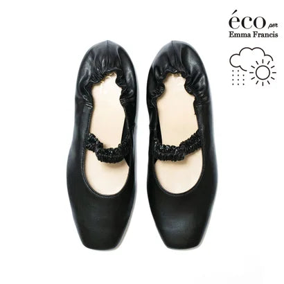 日本製【蘋果皮】【防水】Emma Francis 褶皺腰帶平底鞋 (03j-AP 101)(Black apple leather)(ブラック アップルレザー)