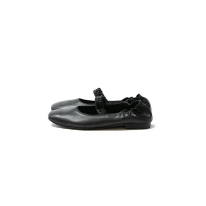 日本製【蘋果皮】【防水】Emma Francis 褶皺腰帶平底鞋 (03j-AP 101)(Black apple leather)(ブラック アップルレザー)