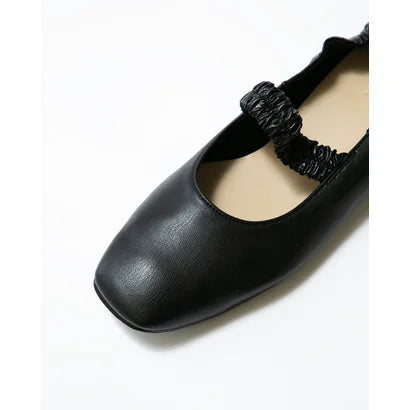 日本製【蘋果皮】【防水】Emma Francis 褶皺腰帶平底鞋 (03j-AP 101)(Black apple leather)(ブラック アップルレザー)