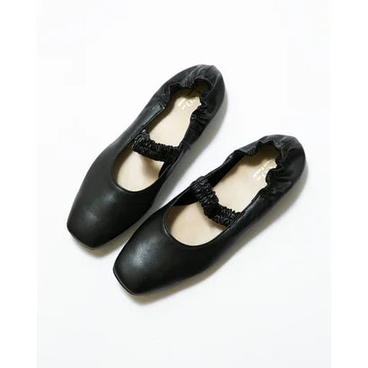 日本製【蘋果皮】【防水】Emma Francis 褶皺腰帶平底鞋 (03j-AP 101)(Black apple leather)(ブラック アップルレザー)