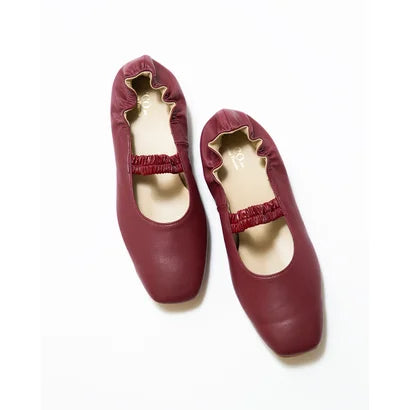 日本製【蘋果皮】【防水】Emma Francis 褶皺腰帶平底鞋 ( 03j-AP 183 )(Bordeaux apple leather)(ボルドー アップルレザー)