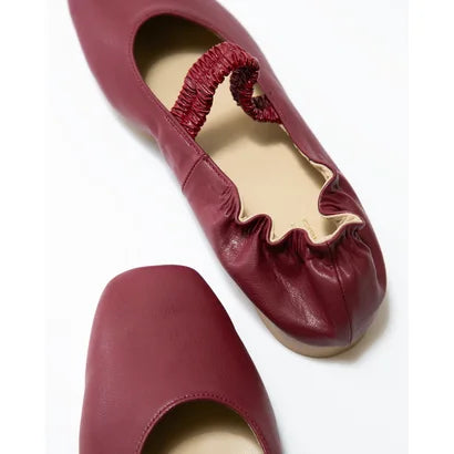 日本製【蘋果皮】【防水】Emma Francis 褶皺腰帶平底鞋 ( 03j-AP 183 )(Bordeaux apple leather)(ボルドー アップルレザー)