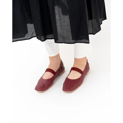 日本製【蘋果皮】【防水】Emma Francis 褶皺腰帶平底鞋 ( 03j-AP 183 )(Bordeaux apple leather)(ボルドー アップルレザー)