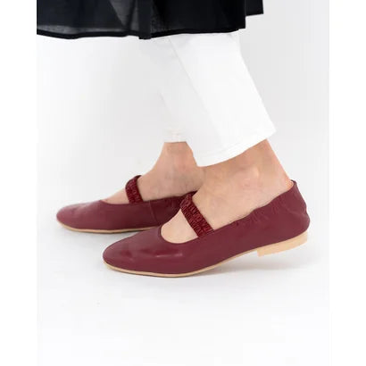 日本製【蘋果皮】【防水】Emma Francis 褶皺腰帶平底鞋 ( 03j-AP 183 )(Bordeaux apple leather)(ボルドー アップルレザー)
