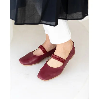 日本製【蘋果皮】【防水】Emma Francis 褶皺腰帶平底鞋 ( 03j-AP 183 )(Bordeaux apple leather)(ボルドー アップルレザー)