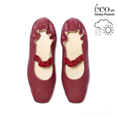 日本製【蘋果皮】【防水】Emma Francis 褶皺腰帶平底鞋 ( 03j-AP 183 )(Bordeaux apple leather)(ボルドー アップルレザー)
