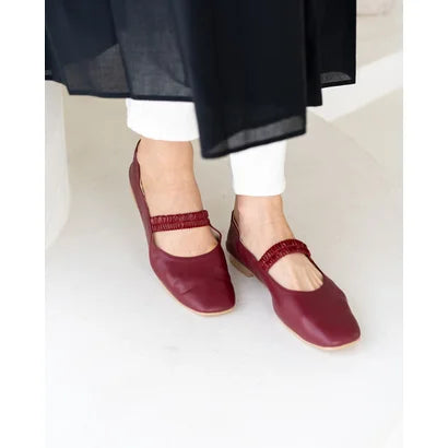 日本製【蘋果皮】【防水】Emma Francis 褶皺腰帶平底鞋 ( 03j-AP 183 )(Bordeaux apple leather)(ボルドー アップルレザー)