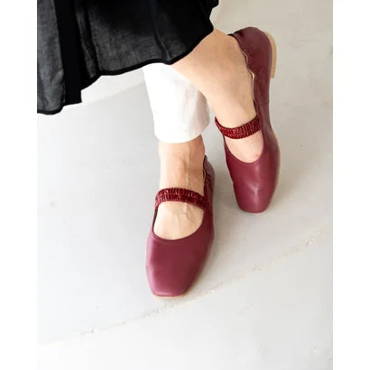 日本製【蘋果皮】【防水】Emma Francis 褶皺腰帶平底鞋 ( 03j-AP 183 )(Bordeaux apple leather)(ボルドー アップルレザー)