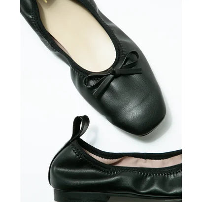 日本製【蘋果皮】【防水】Emma Francis 平底彈性芭蕾舞鞋 ( 03m-AP 101 )(Black apple leather)(ブラック アップルレザー)