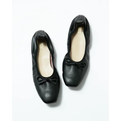 日本製【蘋果皮】【防水】Emma Francis 平底彈性芭蕾舞鞋 ( 03m-AP 101 )(Black apple leather)(ブラック アップルレザー)