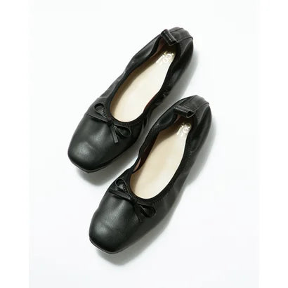 日本製【蘋果皮】【防水】Emma Francis 平底彈性芭蕾舞鞋 ( 03m-AP 101 )(Black apple leather)(ブラック アップルレザー)