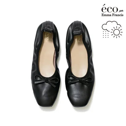 日本製【蘋果皮】【防水】Emma Francis 平底彈性芭蕾舞鞋 ( 03m-AP 101 )(Black apple leather)(ブラック アップルレザー)