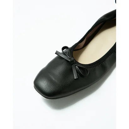 日本製【蘋果皮】【防水】Emma Francis 平底彈性芭蕾舞鞋 ( 03m-AP 101 )(Black apple leather)(ブラック アップルレザー)