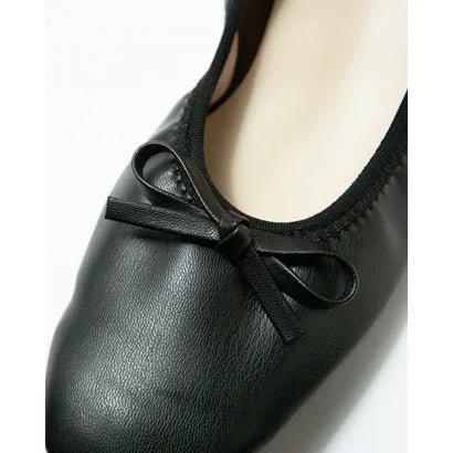 日本製【蘋果皮】【防水】Emma Francis 平底彈性芭蕾舞鞋 ( 03m-AP 101 )(Black apple leather)(ブラック アップルレザー)