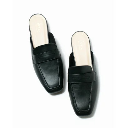 日本製【蘋果皮】【防水】Emma Francis 樂福拖鞋式平底鞋 ( 03q-AP 101 )(Black apple leather)(ブラック アップルレザー)