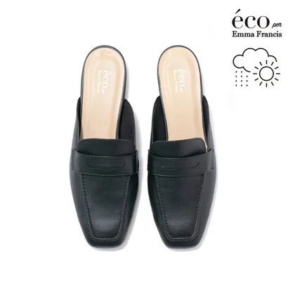 日本製【蘋果皮】【防水】Emma Francis 樂福拖鞋式平底鞋 ( 03q-AP 101 )(Black apple leather)(ブラック アップルレザー)