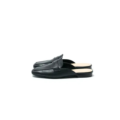 日本製【蘋果皮】【防水】Emma Francis 樂福拖鞋式平底鞋 ( 03q-AP 101 )(Black apple leather)(ブラック アップルレザー)