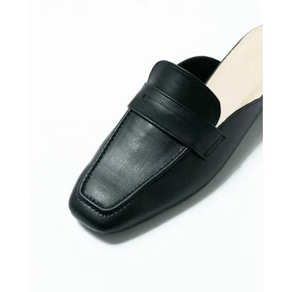 日本製【蘋果皮】【防水】Emma Francis 樂福拖鞋式平底鞋 ( 03q-AP 101 )(Black apple leather)(ブラック アップルレザー)