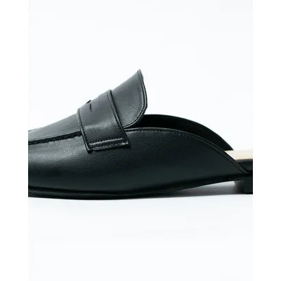 日本製【蘋果皮】【防水】Emma Francis 樂福拖鞋式平底鞋 ( 03q-AP 101 )(Black apple leather)(ブラック アップルレザー)